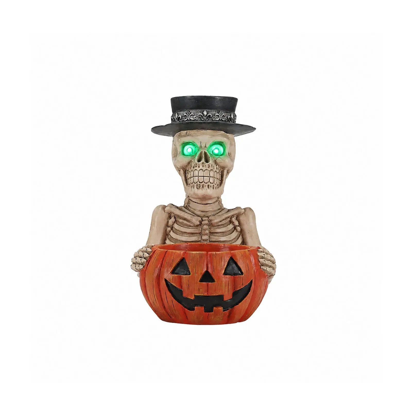 Halloween Skeleton Figurine with Pumpkin Candy Bowl & Candle Holder by HouseOfZazla