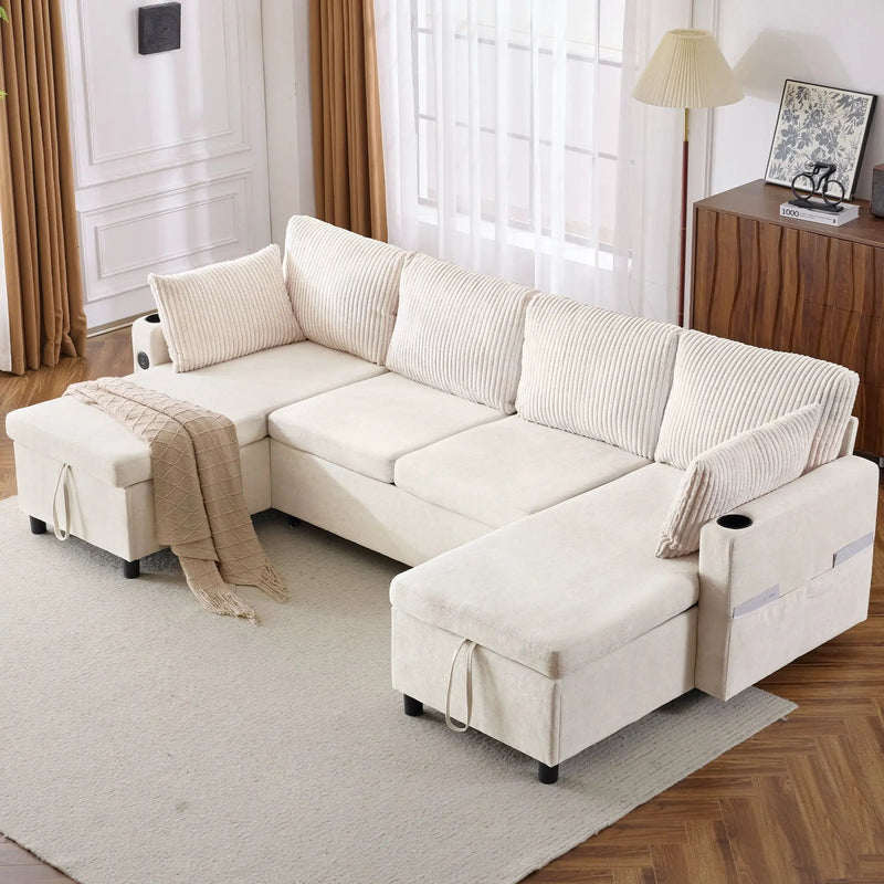 Sectional Sofa Bed With Pull Out Sleeper, USB Ports, Cup Holders by HouseOfZazla