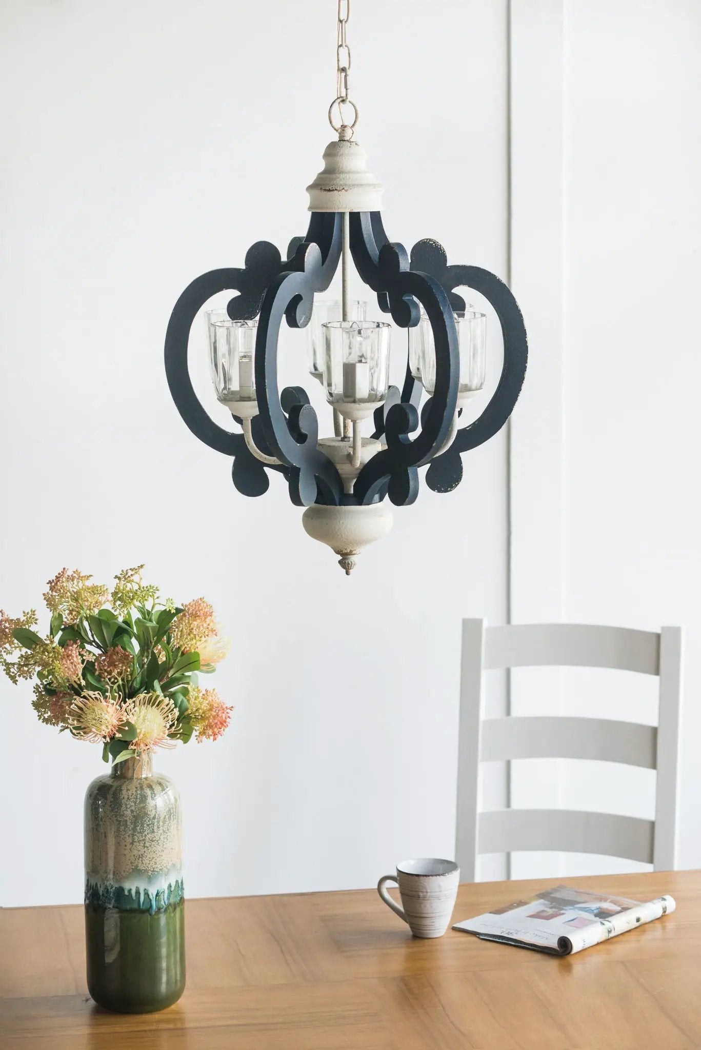Wood Chandelier 6 Light Farmhouse Pendant Lighting Wood Hanging Light Fixture For Kitchen Living Dining Room, Bulb Not Included - Cream by HouseOfZazla