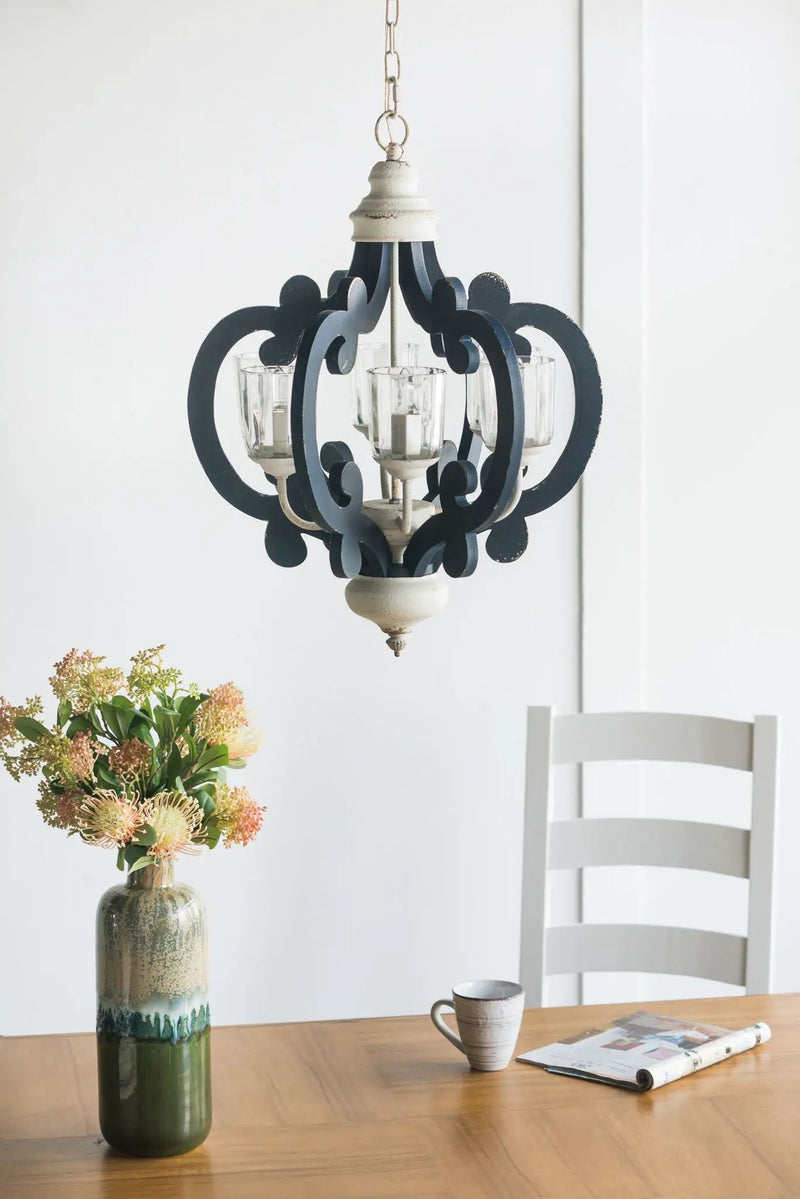 Wood Chandelier 6 Light Farmhouse Pendant Lighting Wood Hanging Light Fixture For Kitchen Living Dining Room, Bulb Not Included - Cream by HouseOfZazla