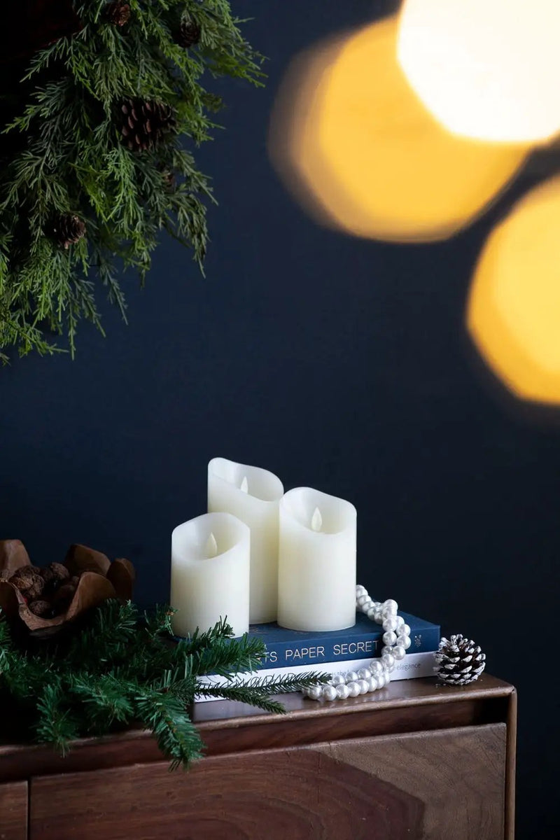 Flickering LED Candles With Remote Timer (Set of 3) - Ivory by Unique Piece Furniture
