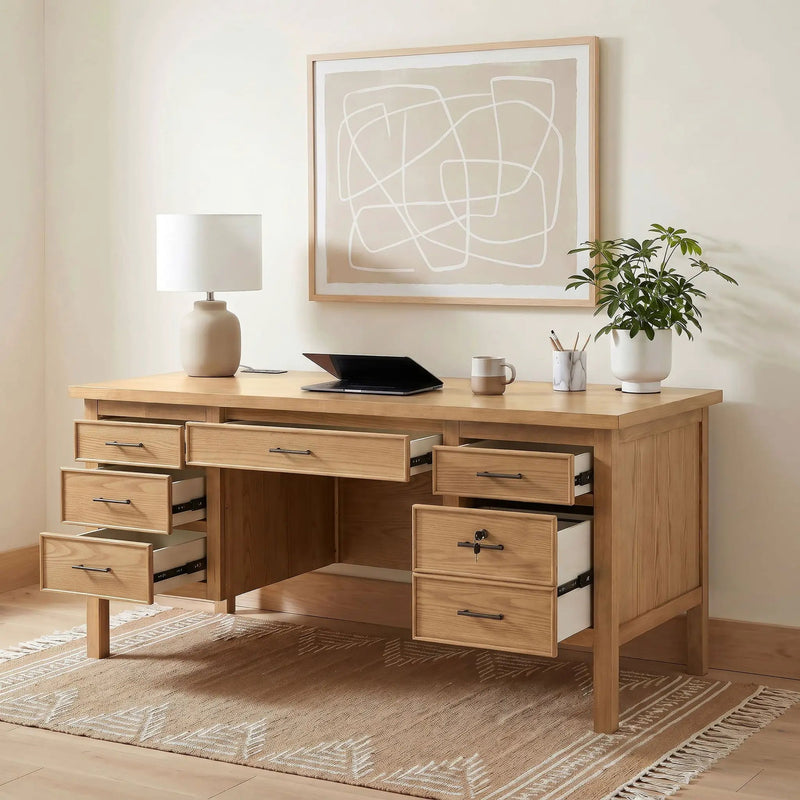 Vermes 66-inch 7-drawer Computer Desk with Power Outlet Light Ash by Unique Piece Furniture