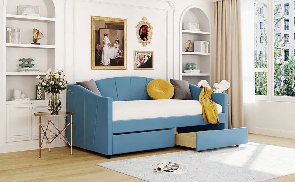 Upholstered Daybed With Two Drawers And Wood Slat by HouseOfZazla