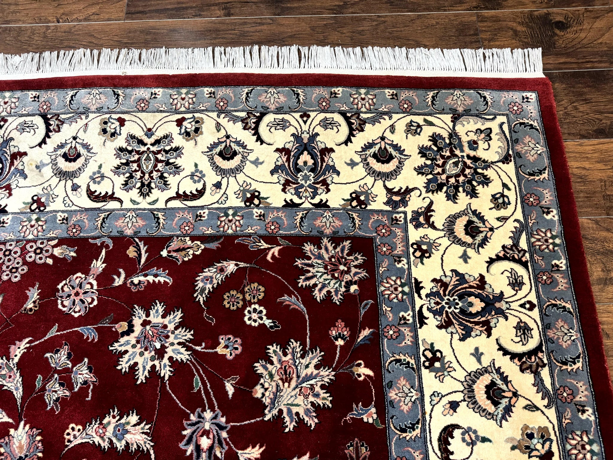 Pak Persian Rug 9x12, Maroon and Ivory, Wool Handmade Vintage by Jewel Rugs