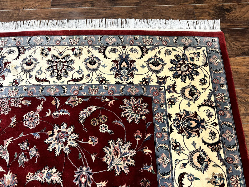Pak Persian Rug 9x12, Maroon and Ivory, Wool Handmade Vintage by Jewel Rugs