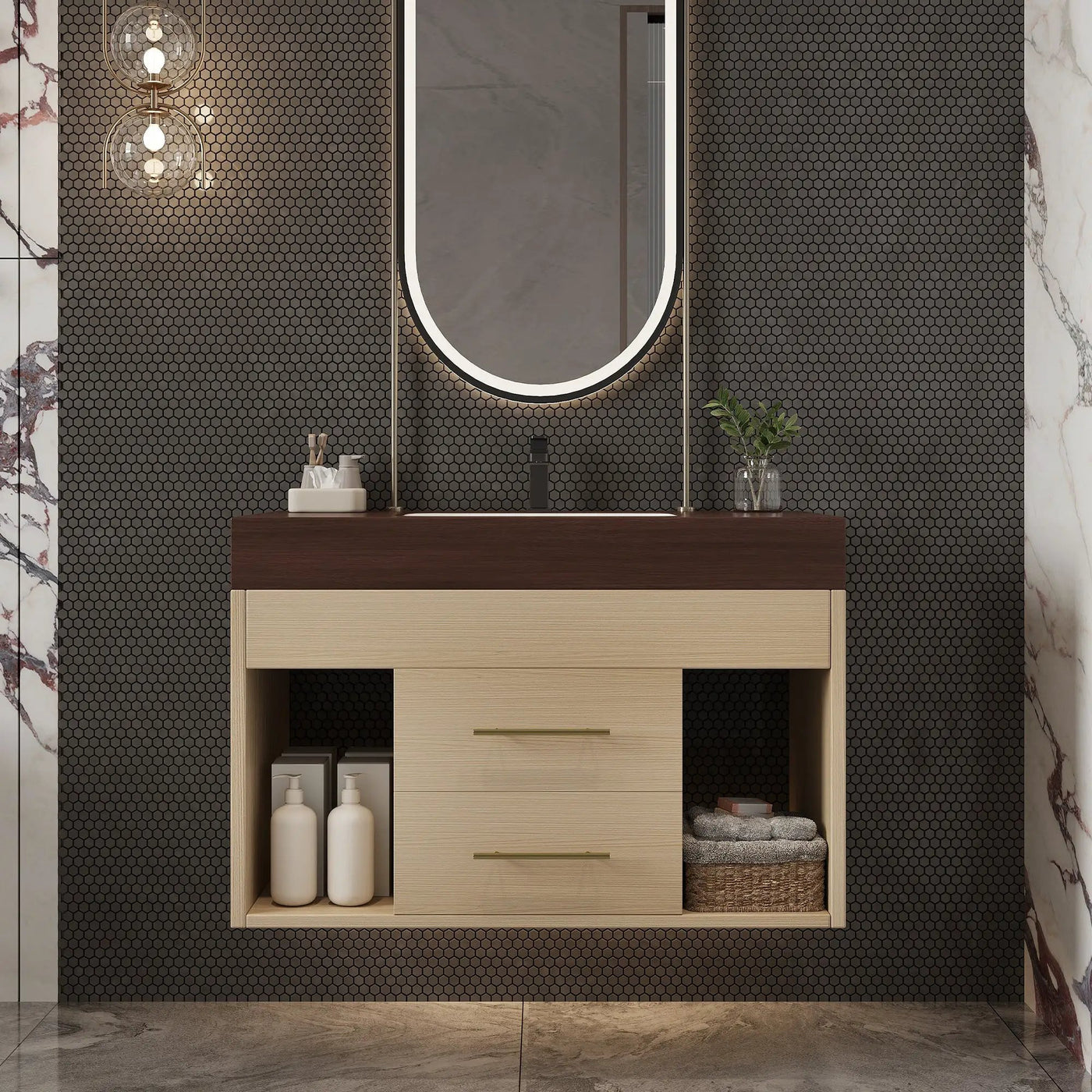 29.9" Modern Floating Bathroom Vanity with Sintered Stone Top by HouseOfZazla