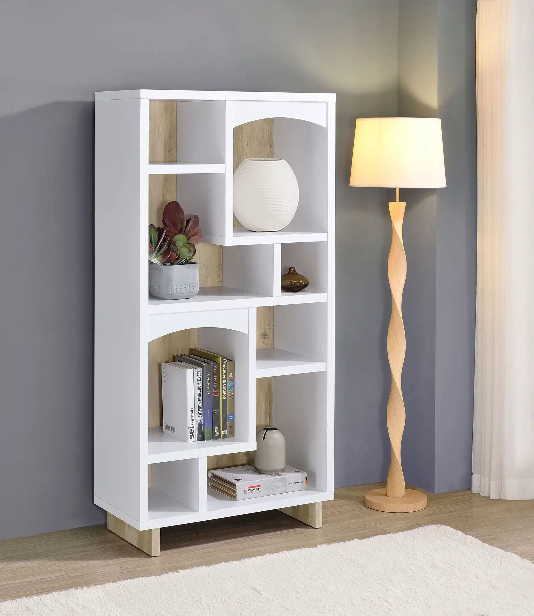 Dalton 65-inch 6-shelf Bookcase White and Distressed Pine by Unique Piece Furniture