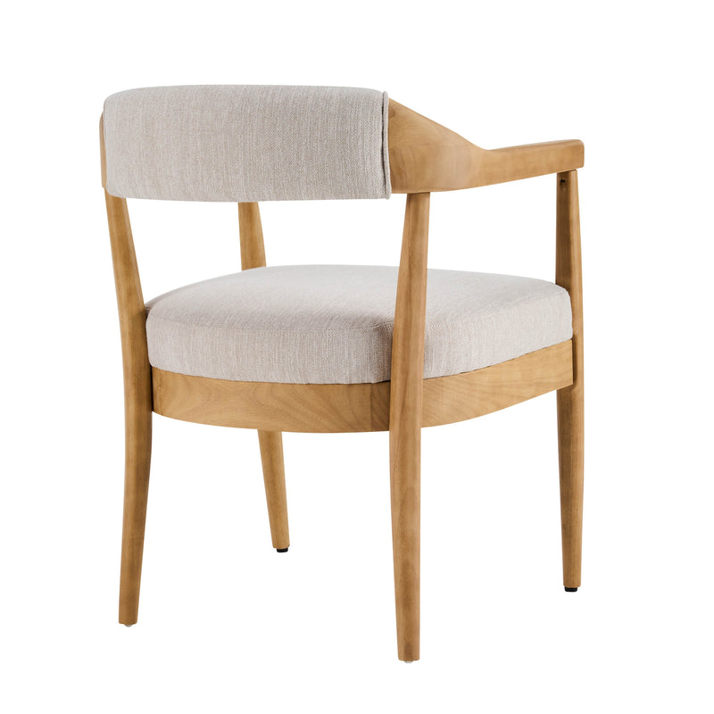 Wood Frame Upholstered Dining Chairs with Armrests (Set of 2) - Beige + Natural by HouseOfZazla