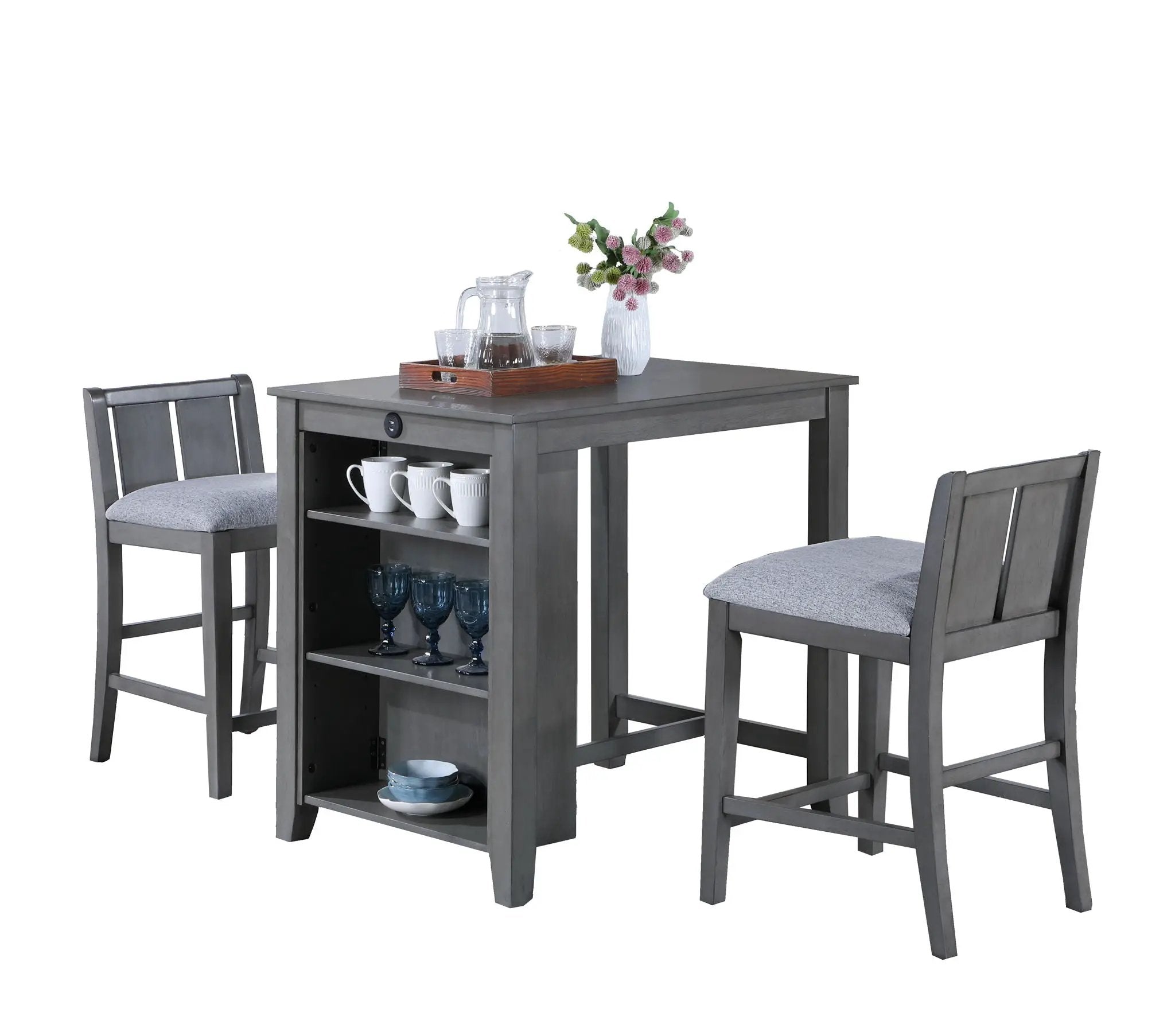 Graham - 3 Piece Small Space Counter Height Dining Table With Shelves And 2 Chairs (Set of 3) by Unique Piece Furniture