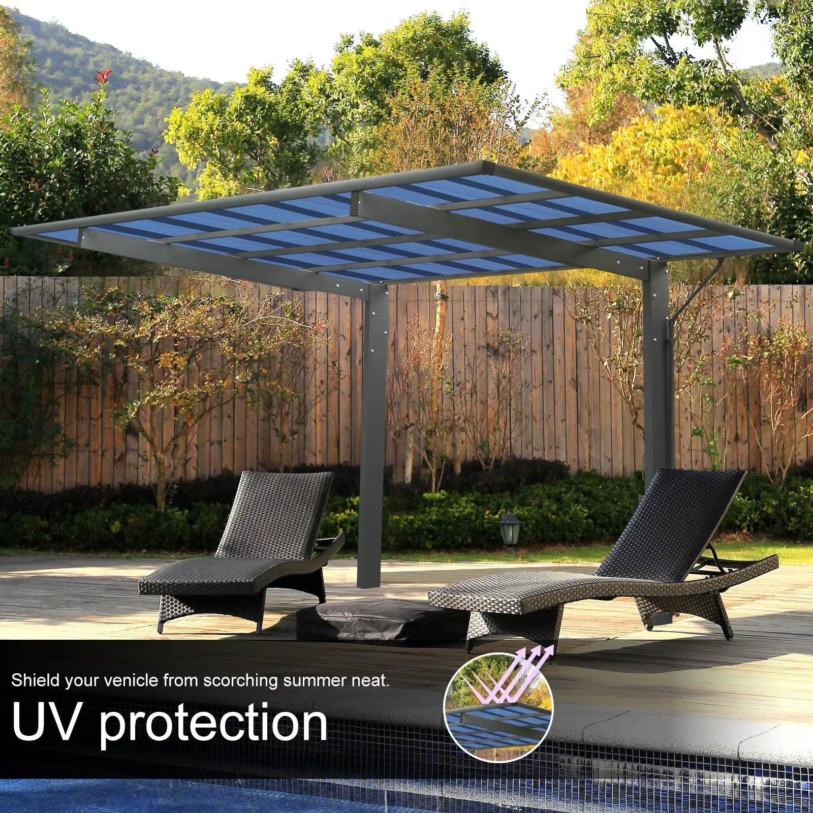 Outdoor Carport, Single Carport Aluminum Metal Frame And Polycarbonate Panels Car Port For Outdoor Driveway Car, Truck - Charcoal by Unique Piece Furniture