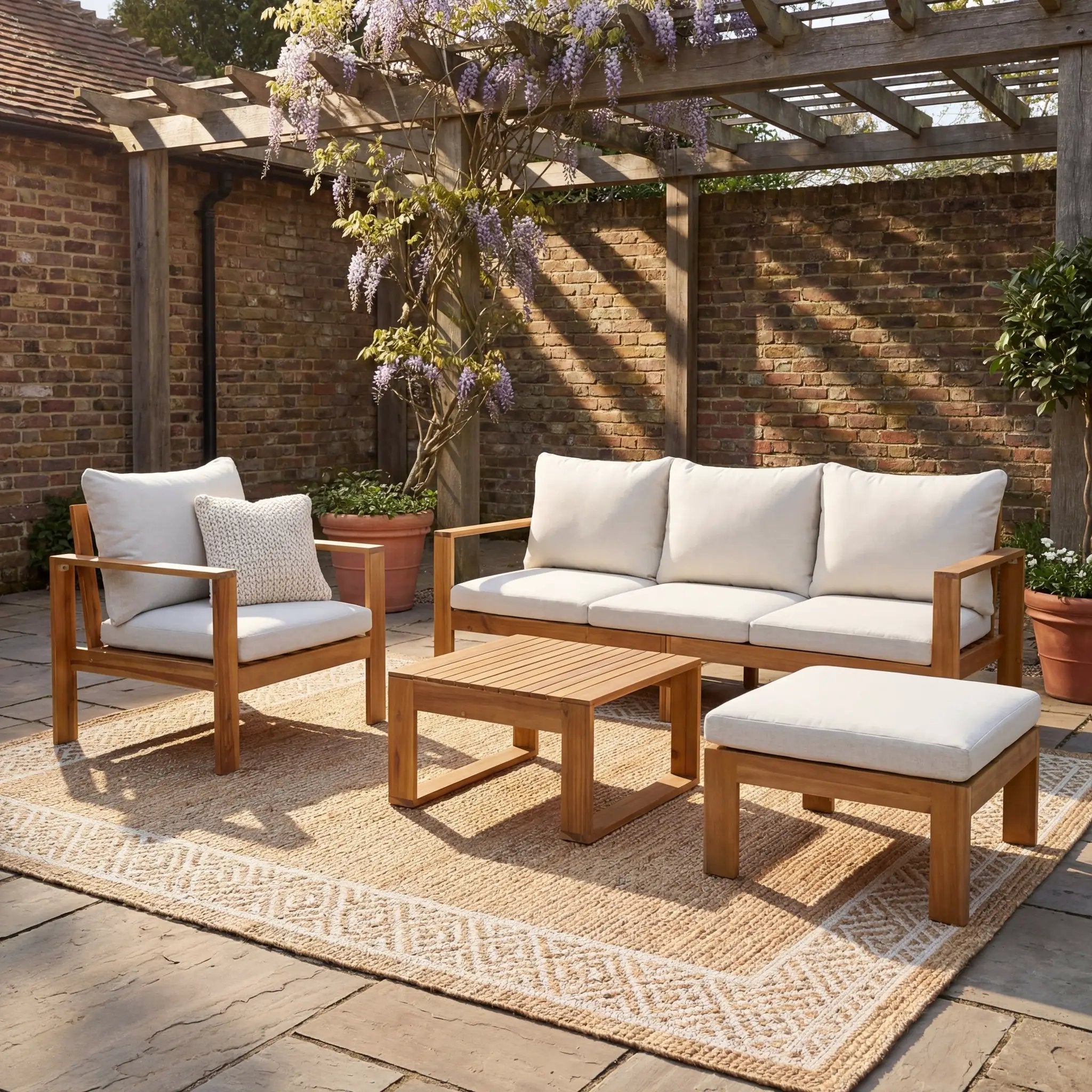 Outdoor 4pcs Acacia Sectional Patio Sofa Set by HouseOfZazla