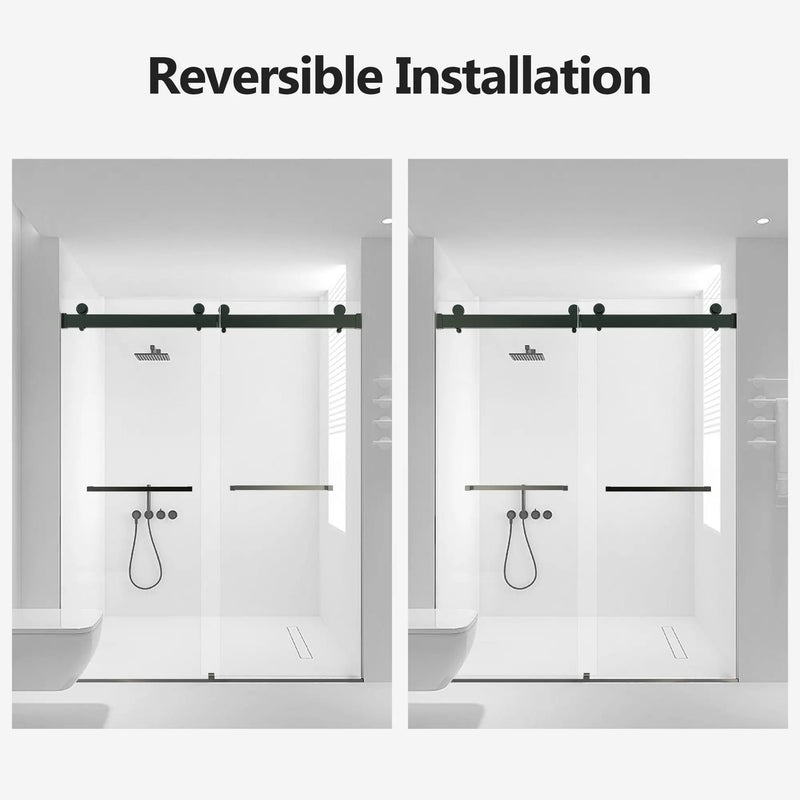 Frameless Double Sliding Soft-Close Shower Door, 3 / 8" (10Mm) Thick SGCC Tempered Glass Door, Matte by HouseOfZazla