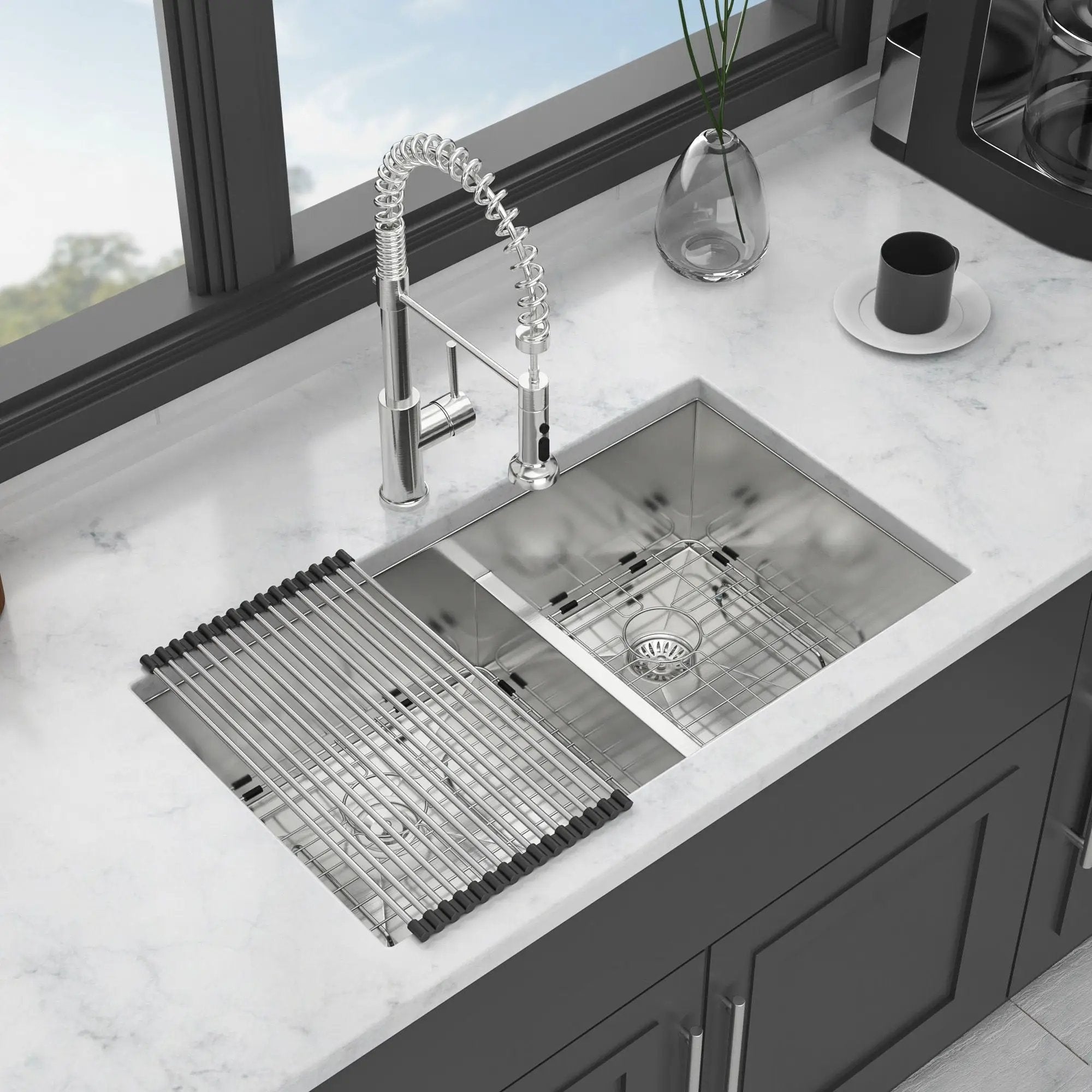 Modern Double Bowl Undermount Sink Design With 10" Deep Basins by HouseOfZazla