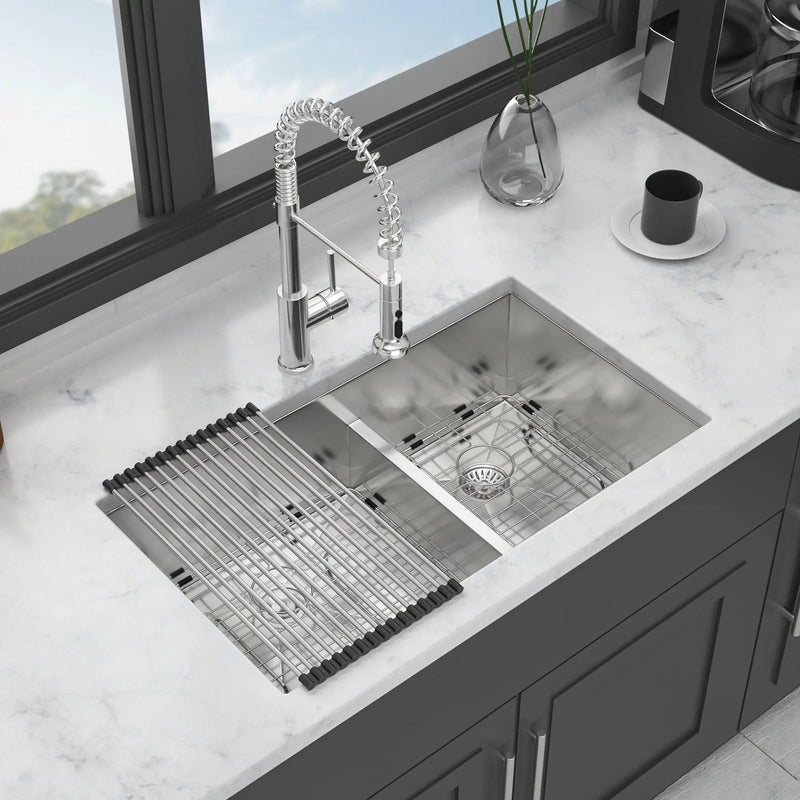 Modern Double Bowl Undermount Sink Design With 10" Deep Basins by HouseOfZazla