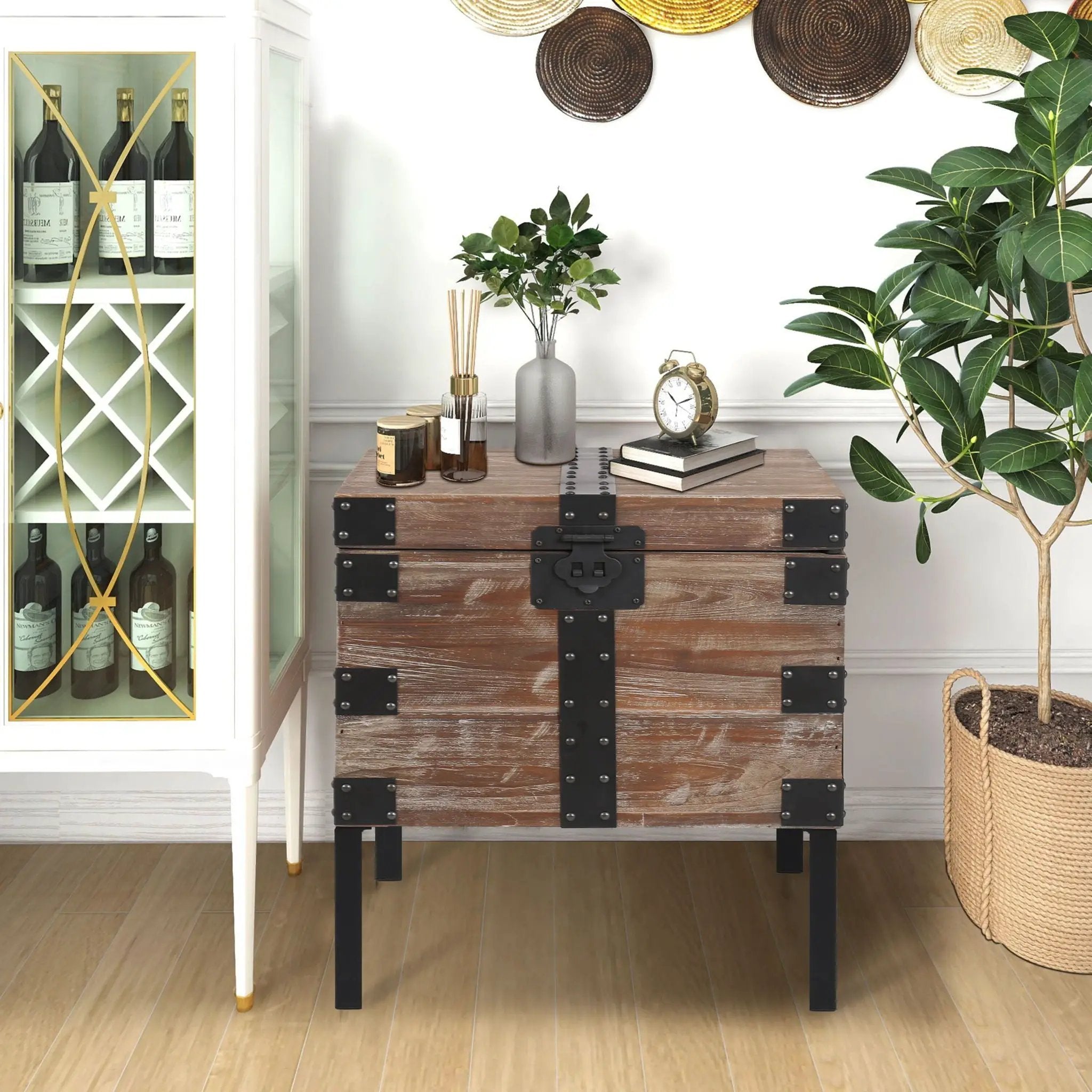 Trunk Table And Side Table With Large Storage Dress Up Your Liviing Room (Set of 3) - Antique Gray by Unique Piece Furniture
