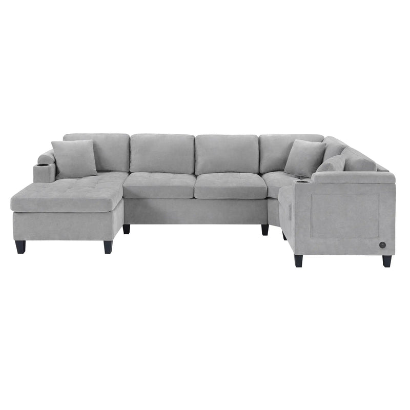 U Shaped Sectional Sofa, Corner Living Room Couch With Built In Cup Holders, Storage, USB Ports by Unique Piece Furniture