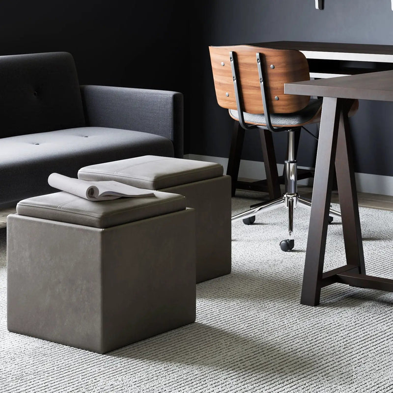 Rockwood - Upholstered Cube Storage Ottoman With Tray by HouseOfZazla