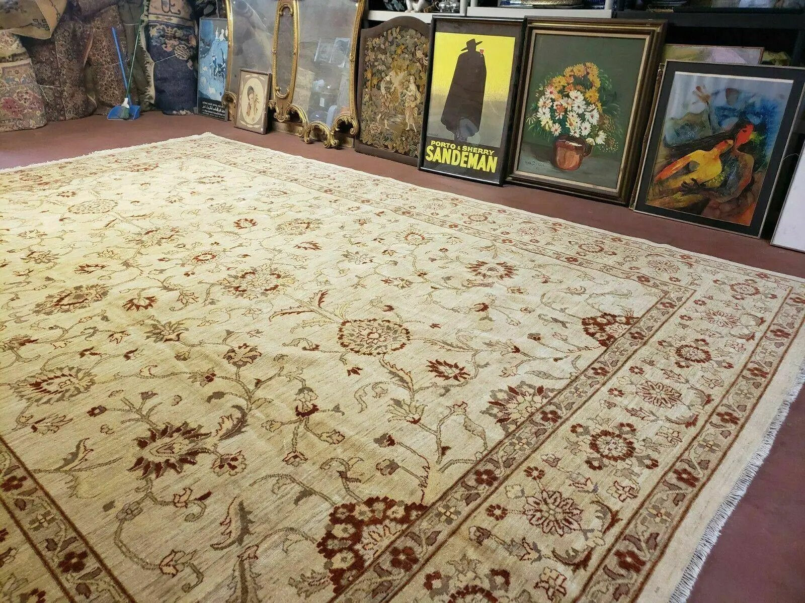 Oushak Rug 10x14 Neutral Colors Handmade Peshawar Wool Carpet Oatmeal Beige by Jewel Rugs