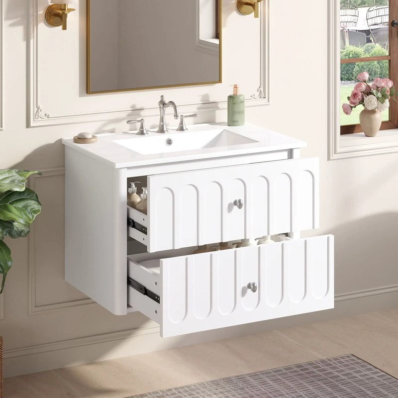 Floating Bathroom Vanity With Oval Knobs & Round Edge, Soft Close Drawer Slides by Unique Piece Furniture