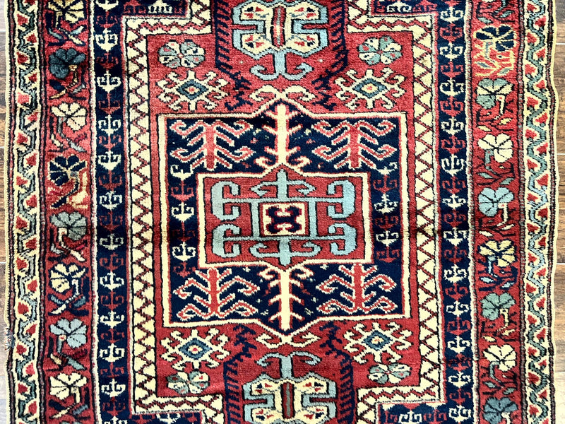 Antique Turkish Sparta Rug 3x4, Geometric Caucasian Pattern, Vintage Handmade Tribal Wool Carpet by Jewel Rugs