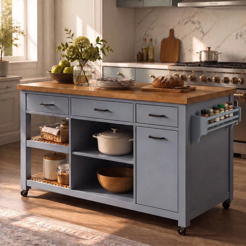 52" Kitchen Island Cart with Rubber Wood Top by HouseOfZazla