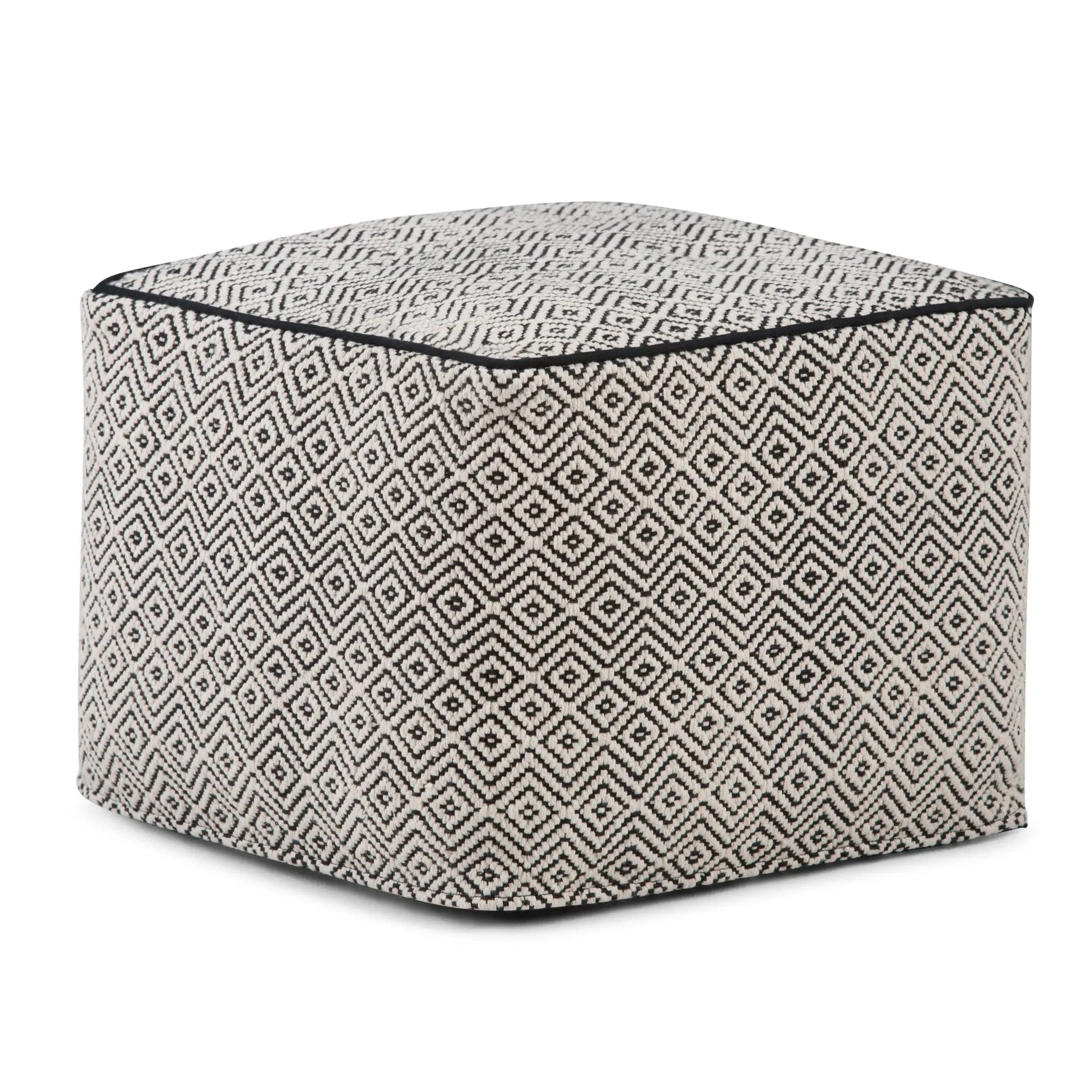 Brynn - Square Pouf - Patterned Black / Natural by HouseOfZazla