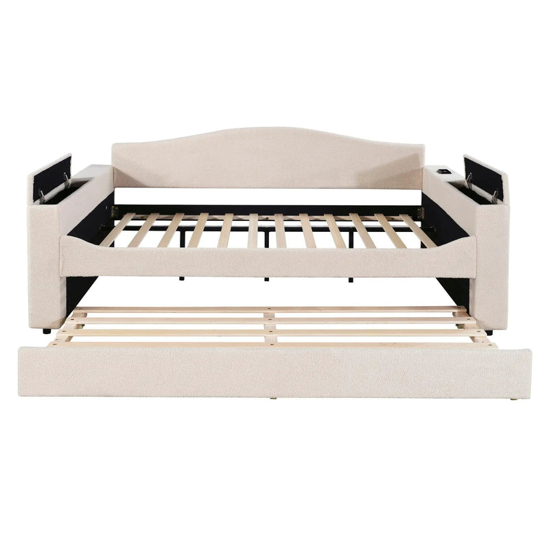Upholstered Daybed With Storage Armrests, Trundle And Latest Integrated tooth Audio System by HouseOfZazla
