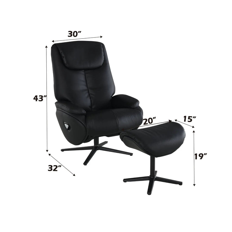 Labotina - Top Grain Leather Accent Chair With Swivel & Ottoman - Black by Unique Piece Furniture