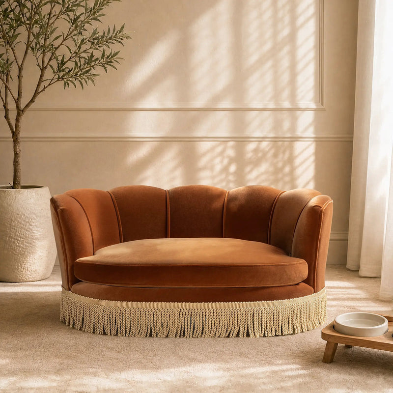 Clara 34.5" Scalloped Pet Sofa Bed, Medium, Burnt by HouseOfZazla