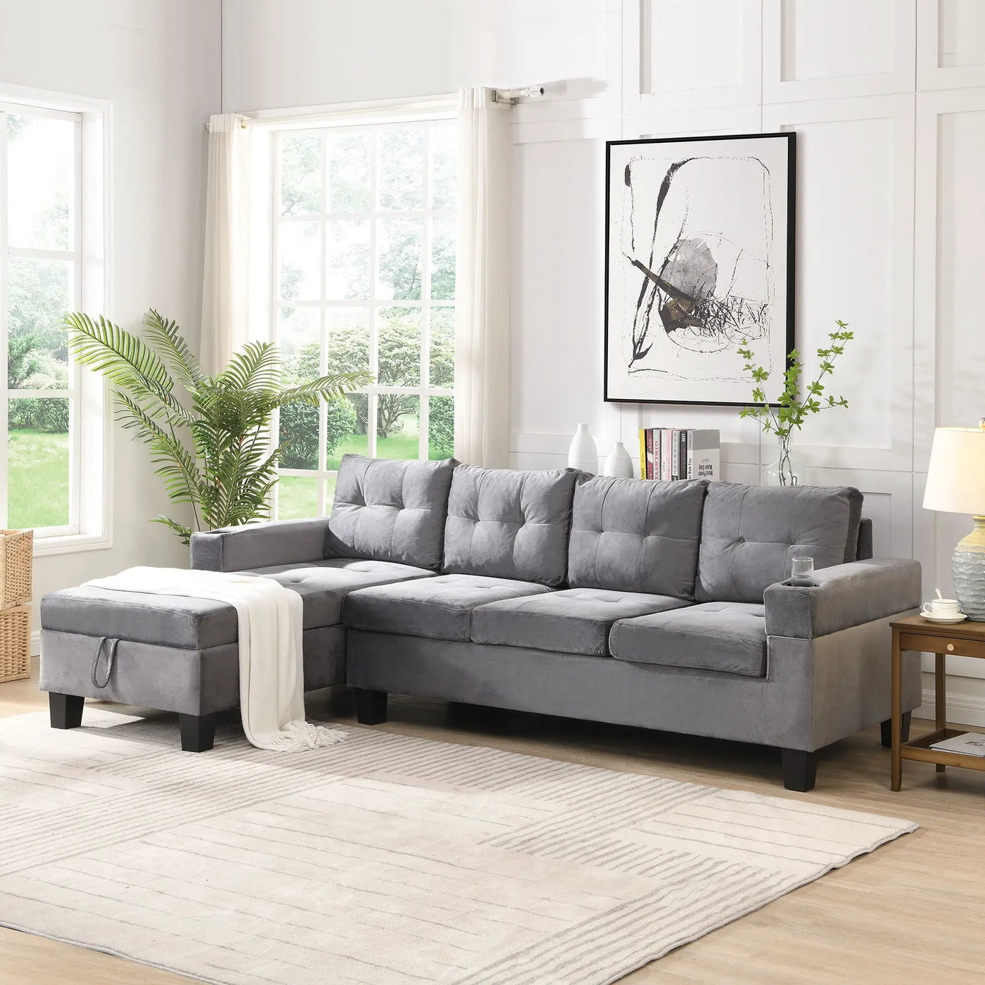 Modern Sectional Sofa Set With L Shape Chaise Lounge And Storage by HouseOfZazla