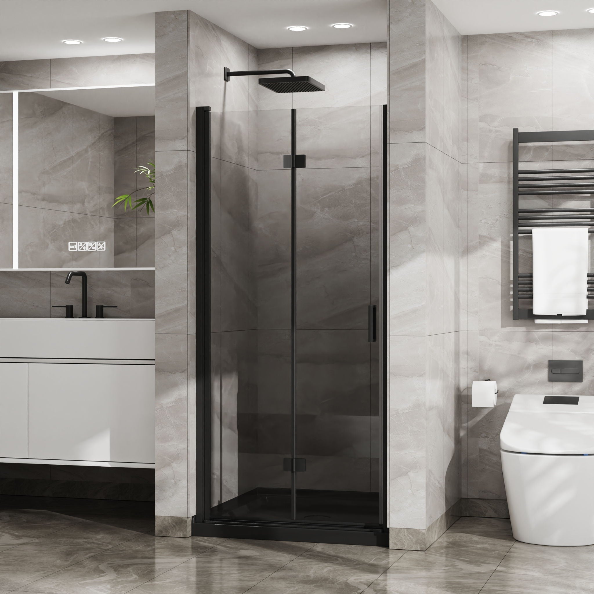 Bifold Frameless Glass Shower Door With Pivot Swing Panel, Tempered Clear Glass by HouseOfZazla