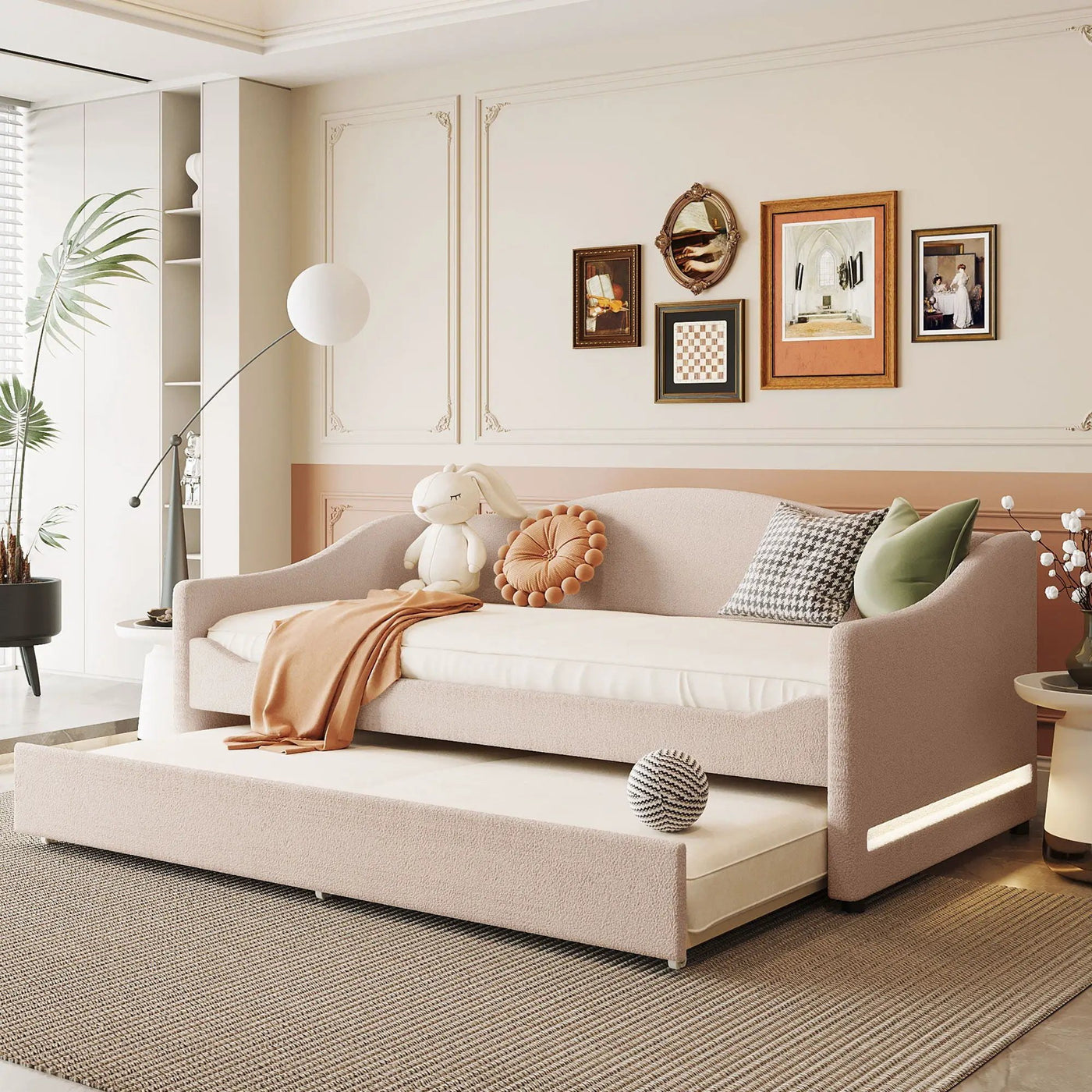Design Upholstered Daybed With Light And Trundle by Unique Piece Furniture