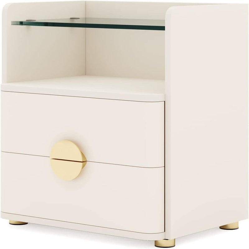 2 Drawer Nightstand With Open Shelf, Bedside Table - Beige by HouseOfZazla