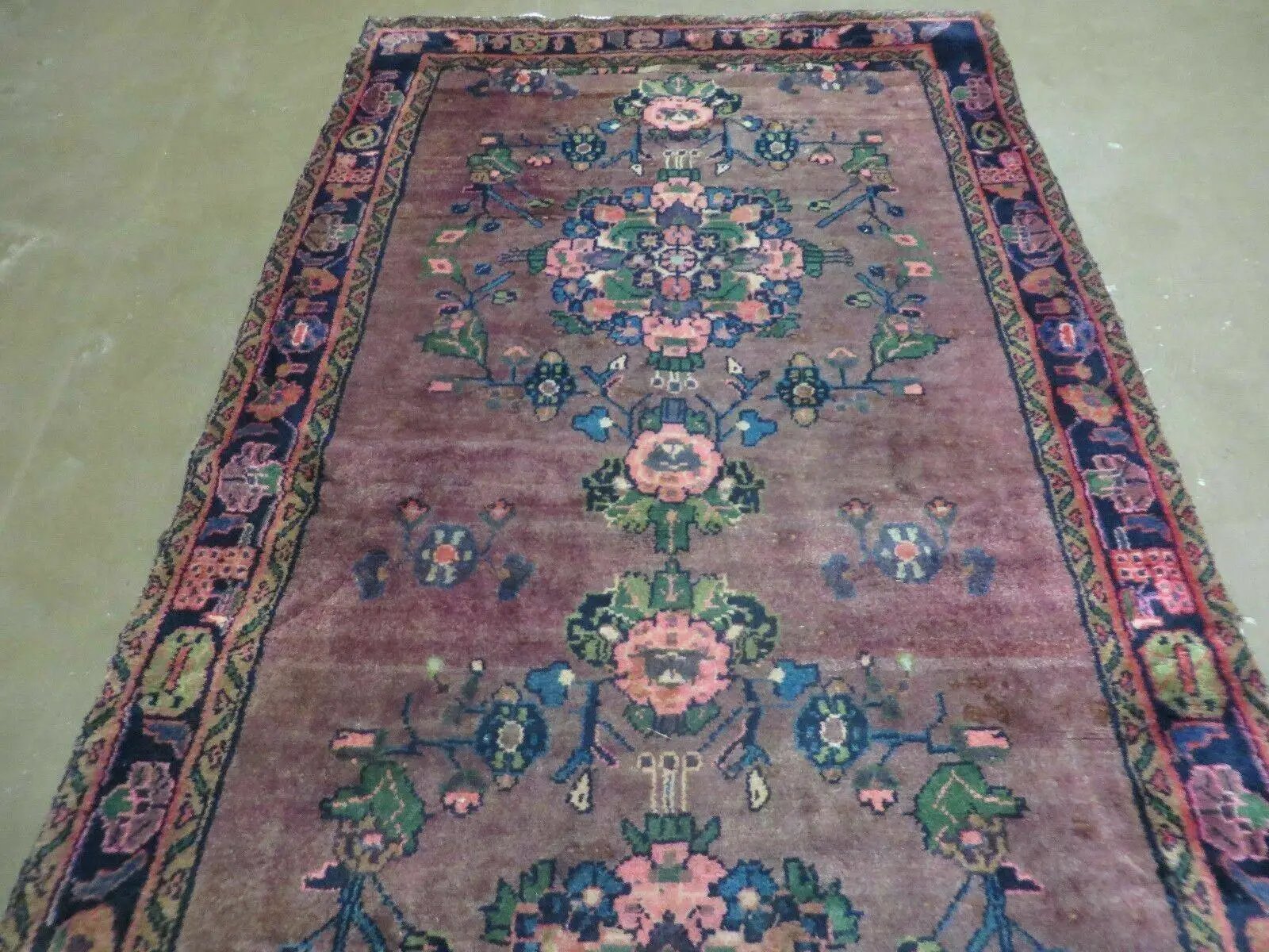 3 x 7 Antique Persian Hamadan Nahavand Rug, Tribal Runner Rug , Handmade Oriental Wool Rug, Vegetable Dyed, Purple-Red & Dark Blue, 3x7 Rug by Jewel Rugs