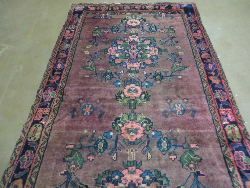 3 x 7 Antique Persian Hamadan Nahavand Rug, Tribal Runner Rug , Handmade Oriental Wool Rug, Vegetable Dyed, Purple-Red & Dark Blue, 3x7 Rug by Jewel Rugs