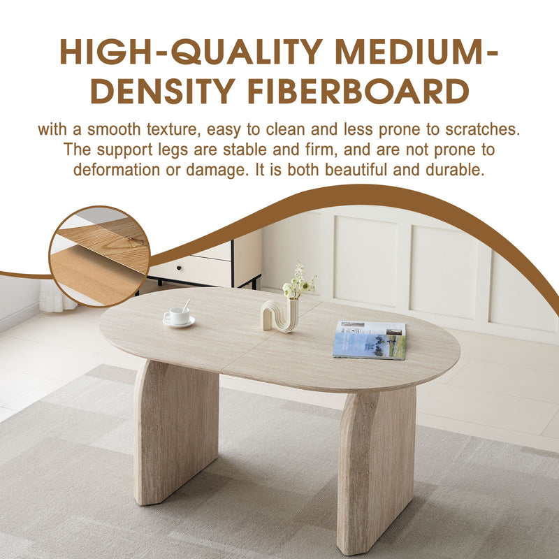 Oval Extendable Dining Table With Dual Pillar Design - Off White by HouseOfZazla