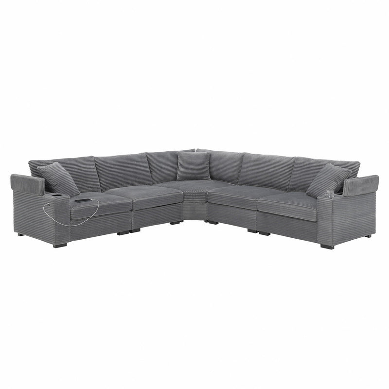 Convertible L Shaped Sectional Corner Couch With Armrest Storage Cup Holders USB Charger, Irregular Corner Oversized Comfy Modular Sofa by HouseOfZazla