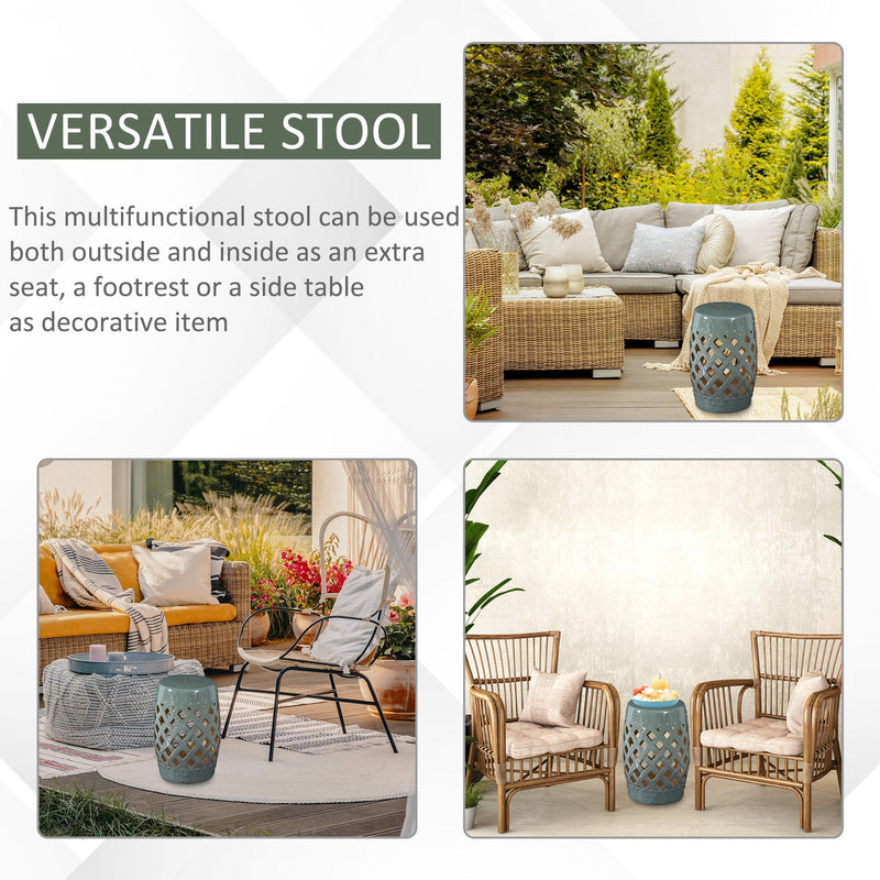 Outsunny 13' x 18' Ceramic Garden Stool with Woven Lattice Design & Glazed Finish by HouseOfZazla