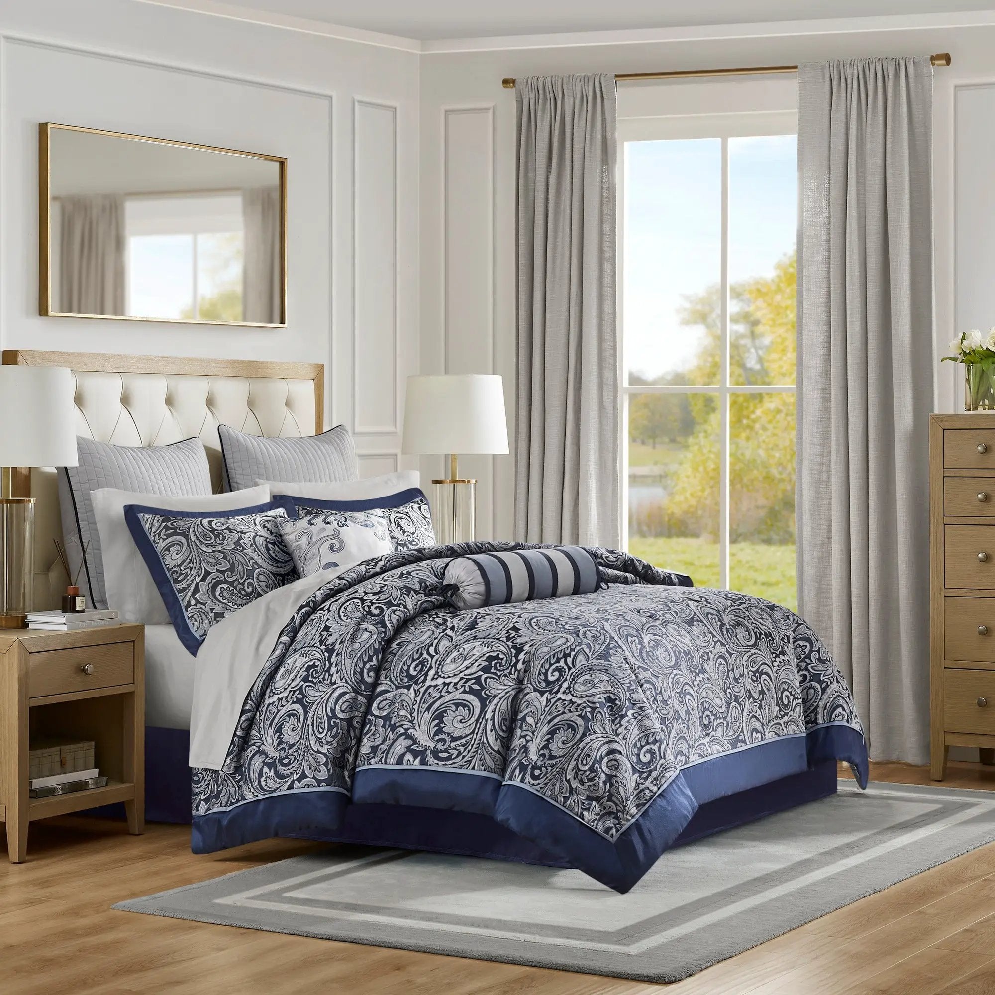 12 Piece Comforter Set with Cotton Bed Sheets Navy Queen by HouseOfZazla