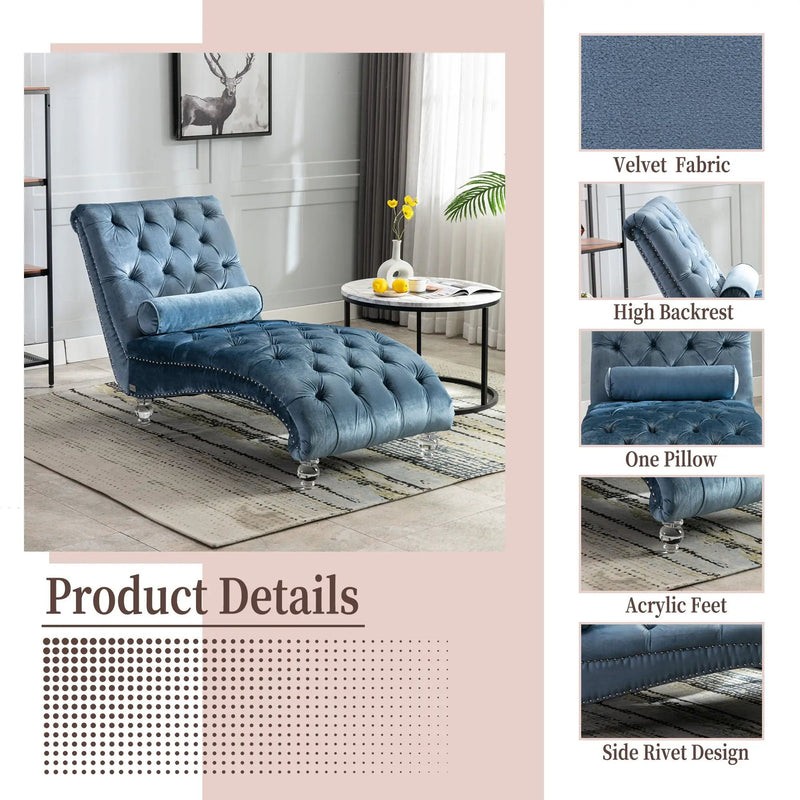 Chaise Lounge Indoor, Button Tufted Upholstered Chaise Lounge Chair With Pillow by Unique Piece Furniture