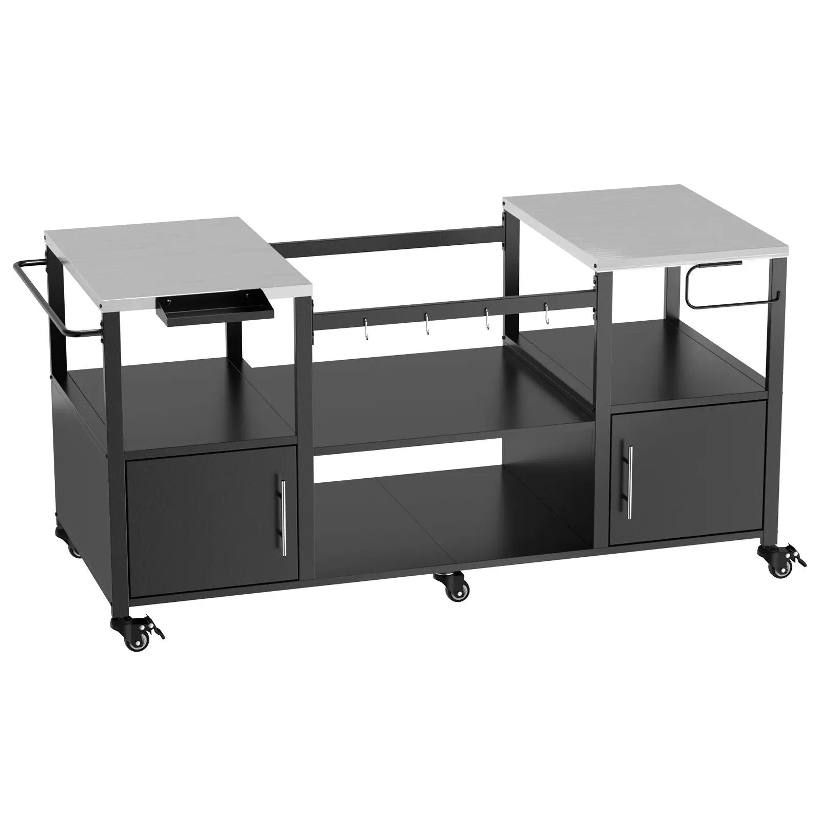 Outdoor Grill Table For Big Egg Style Bbq With Metal Grill Cart And Storage Box And Metal And Stainless Steel - Black / Silver by HouseOfZazla
