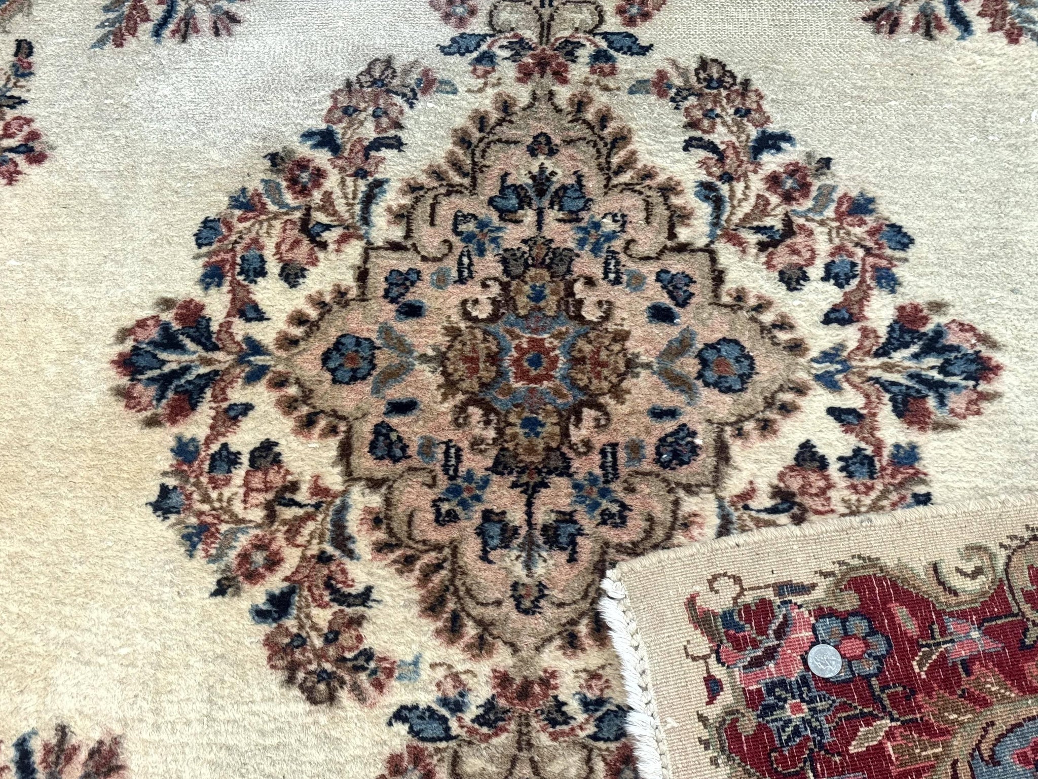 Square Persian Kerman Rug, Beige/Cream and Light Blue, Traditional Persian Rug, 5.5 x 5.5 ft by Jewel Rugs