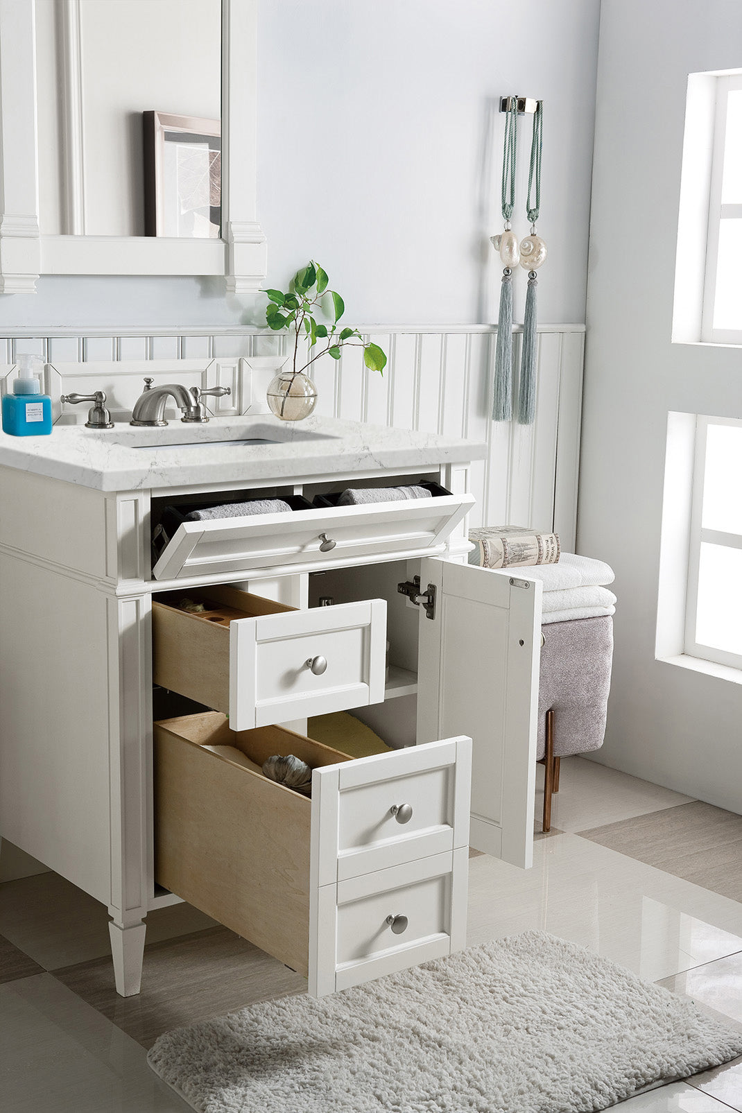 James Martin Brittany 30" Single Bathroom Vanity, Bright White, view 35