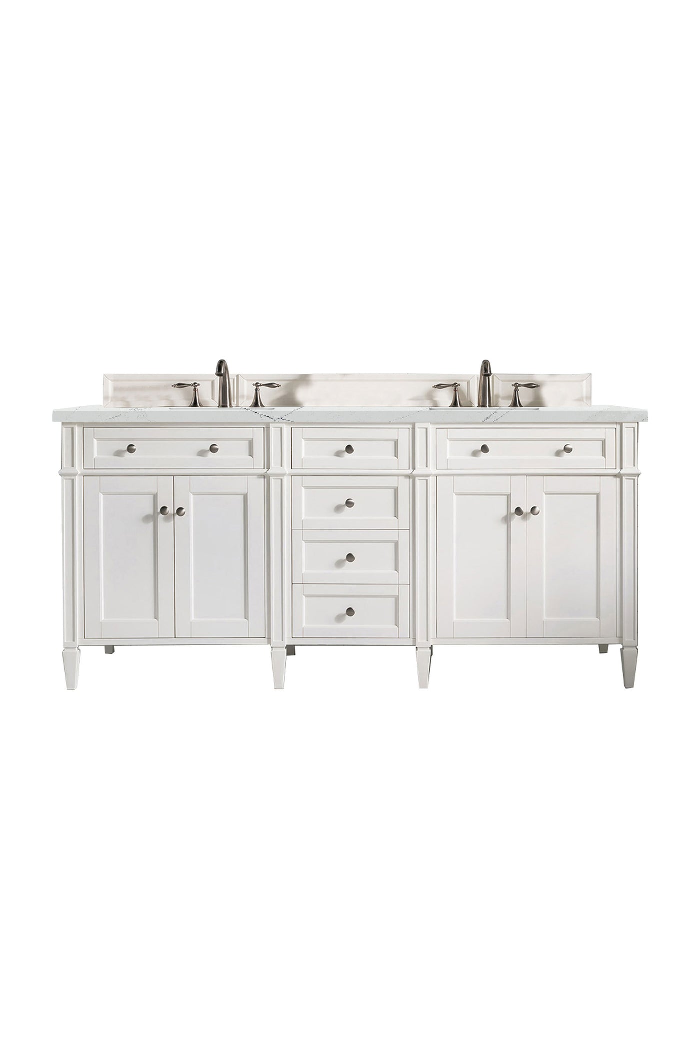 James Martin Brittany 72" Double Bathroom Vanity, Bright White with Ethereal Noctis (FreePower) countertop