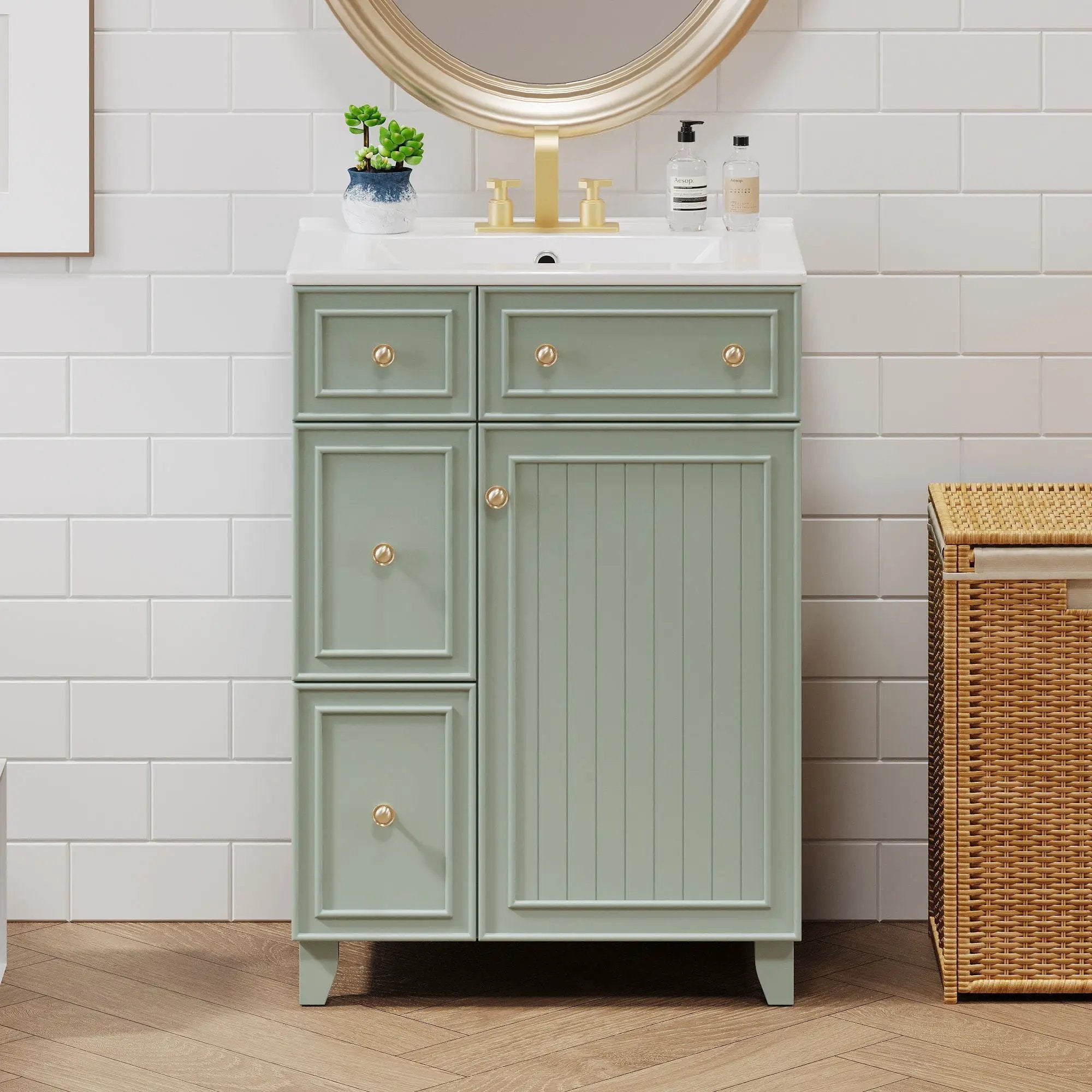 Transitional Style Bathroom Vanity Cabinet With Ceramic Sink by HouseOfZazla