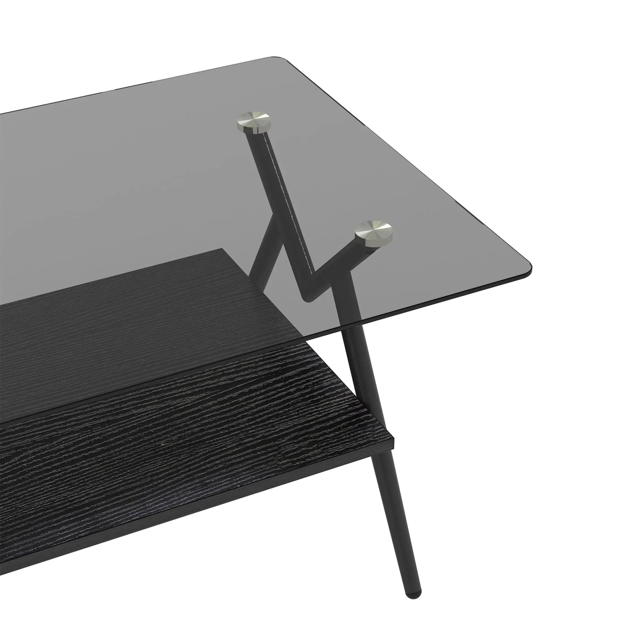 Rectangle Coffee Table With Tempered Glass Top And Shelf, Modern Table For Living Room by HouseOfZazla