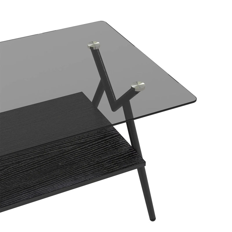 Rectangle Coffee Table With Tempered Glass Top And Shelf, Modern Table For Living Room by HouseOfZazla