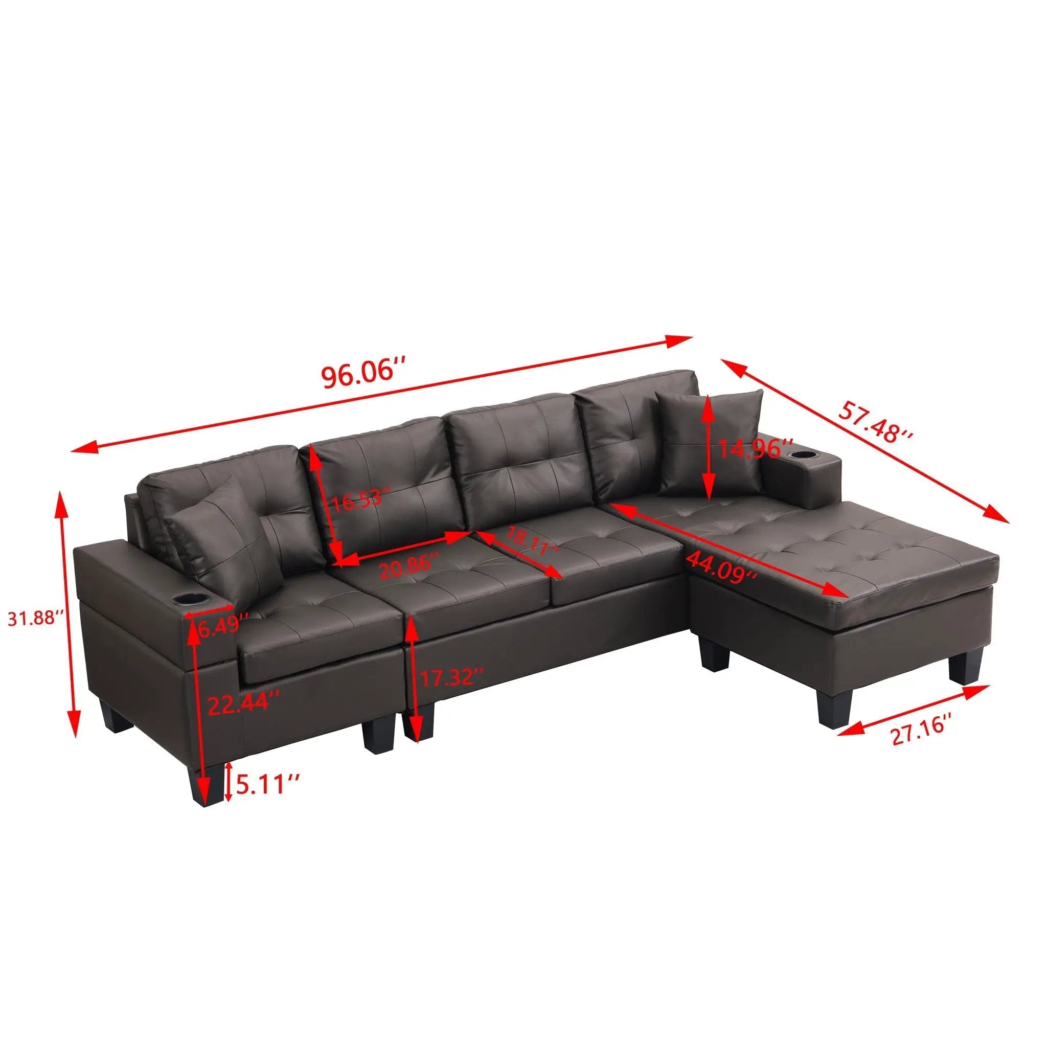Modern Sectional Sofa Set With Chaise Lounge And Cup Holder by HouseOfZazla