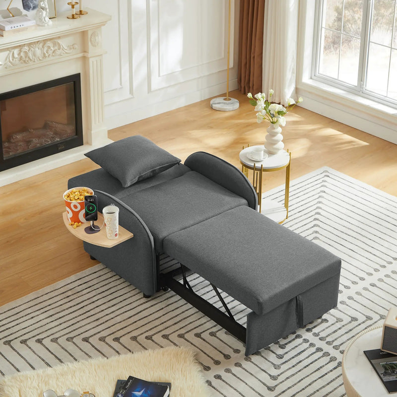 Sleeper Sofa Chair Bed, 3-In-1 Convertible with Adjustable Backrest & Foldable Table by HouseOfZazla