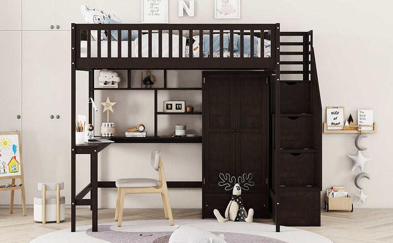 Loft Bed With Bookshelf, Drawers, Desk, And Wardrobe by HouseOfZazla